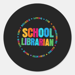 Adesivo Redondo Camiseta de Bibliotecária Escolar Colorida Arco-Ír