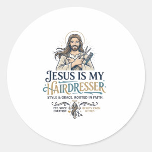 Adesivo Redondo Camiseta de Cabeleireiro Salão de Beleza Jesus Ins