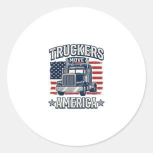 Adesivo Redondo Camiseta de caminhoneiro vintage Truckers Move Ame