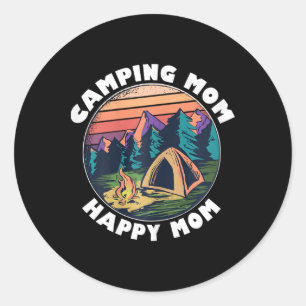Adesivo Redondo Camiseta de Camping Mãe Feliz Presente de Camper p
