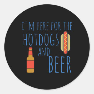 Adesivo Redondo Camiseta de cão Engraçada Estou aqui para os Hotdo