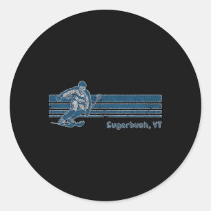 Adesivo Redondo Camiseta de Esqui Retro Vermont Sugarbush Desgasta