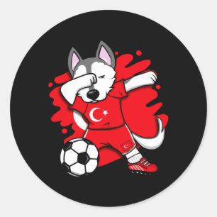 Adesivo Redondo Camiseta de Fãs de Futebol de Peru Husky Dabbing