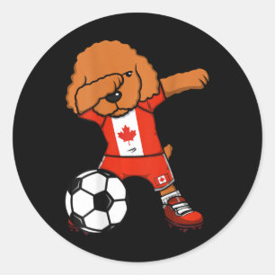 Adesivo Redondo Camiseta de Fãs de Futebol do Canadá com Cachorro