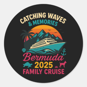 Adesivo Redondo Camiseta de férias da família Bermuda Cruise 2025