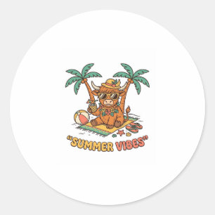 Adesivo Redondo Camiseta de Férias de Praia Vaca das Terras Altas 