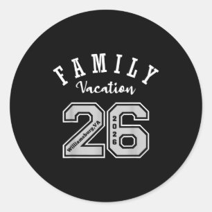 Adesivo Redondo camiseta de férias familiares Williamsburg 2026 26