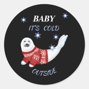 Adesivo Redondo Camiseta de Foca de Inverno Fora de Casa Bebê Fofo