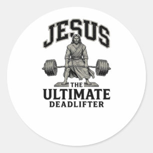 Adesivo Redondo Camiseta de ginásio vintage Jesus Ultimate Deadlif