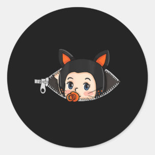 Adesivo Redondo Camiseta de Gravidez de Halloween - Bebê com Orelh