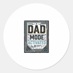Adesivo Redondo Camiseta de Gravura Vintage Modo Pai Ativado_