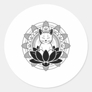 Adesivo Redondo Camiseta de Ioga Gato Flor de Lótus Meditação Mind