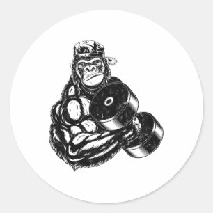 Adesivo Redondo Camiseta de musculação para gorila academia levant