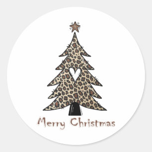 Adesivo Redondo Camiseta de Natal Estampa de Leopardo Árvore de Na