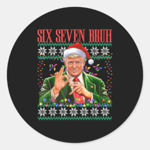 Adesivo Redondo Camiseta de Natal Feia Funny 6 7 Bruh 67 Trump Xma