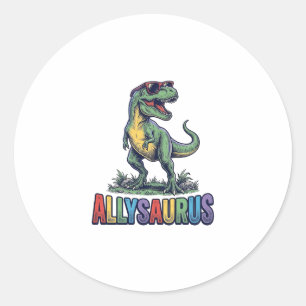 Adesivo Redondo Camiseta de óculos de sol de dinossauro Allysaurus
