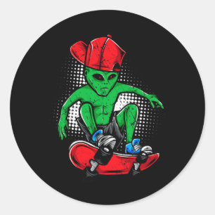 Adesivo Redondo Camiseta de Skate Alien Crente de Ovni's Skateboar