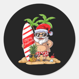 Adesivo Redondo Camiseta de Surf Havaiano de Papai Noel Natal Verã
