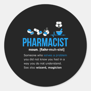 Adesivo Redondo Camiseta definição farmacêutico presente engraçado