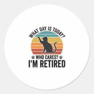 Adesivo Redondo Camiseta Desenho de Gato Aposentado Vintage Pôr do