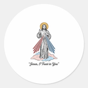 Adesivo Redondo Camiseta Desenho de Gravura Vintage Jesus Eu Confi