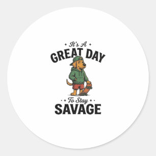 Adesivo Redondo Camiseta Desenho Gravura Vintage Savage Dog_1