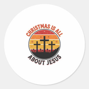 Adesivo Redondo Camiseta Desenho Natal Cristão Jesus Cruz Pôr do S