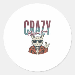 Adesivo Redondo Camiseta Desenho Vintage Crazy Rappa Cat_1