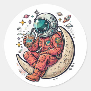 Adesivo Redondo Camiseta do Astronauta Legal Cavalgando a Lua Am