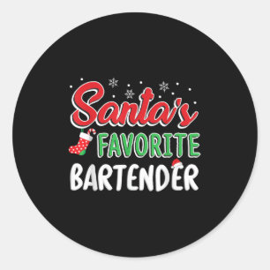Adesivo Redondo Camiseta do Bartender Favorito do Papai Noel Festa