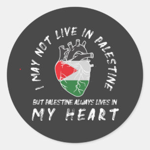 Adesivo Redondo Camiseta do Coração Humano da Palestina