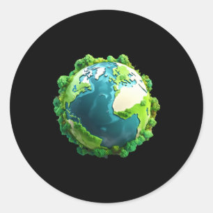 Adesivo Redondo Camiseta do Dia da Terra Verde e Azul com Árvores