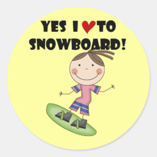 Adesivo Redondo Camiseta e presentes da menina da snowboarding