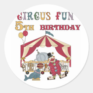Adesivo Redondo Camiseta e presentes do aniversário do circo 5os