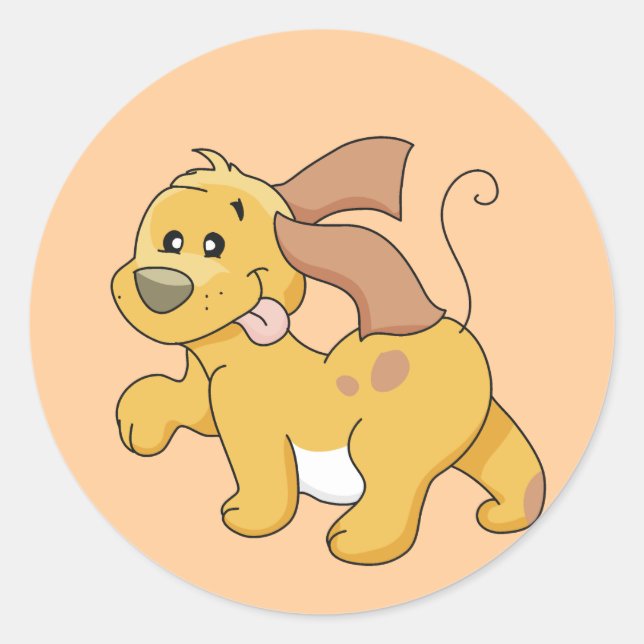 Adesivo Redondo Camiseta e presentes felizes do cão de Brown (Frente)