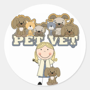 Adesivo Redondo Camiseta e presentes fêmeas louros do veterinári