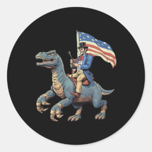 Adesivo Redondo Camiseta engraçada Abe Lincoln montando um dinossa