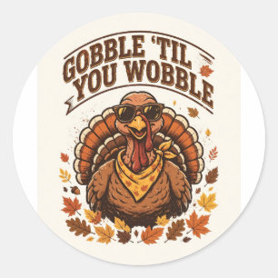 Adesivo Redondo Camiseta engraçada de Ação de Graças Gobble 'Til Y
