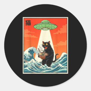 Adesivo Redondo Camiseta engraçada de anime japonês Cat Ramen Ufo