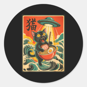 Adesivo Redondo Camiseta engraçada de anime japonês Ramen de gato
