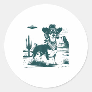 Adesivo Redondo Camiseta engraçada de Dachshund Vintage Cowboys Uf