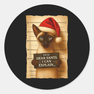 Adesivo Redondo Camiseta engraçada de Natal de Gato - Boné de Papa