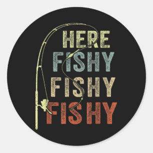 Adesivo Redondo Camiseta engraçada de pesca Aqui-pescosa Pai Mulhe