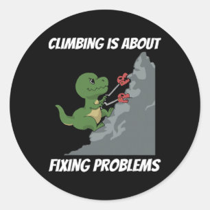 Adesivo Redondo Camiseta engraçada de T-Rex escalando dinossauro e