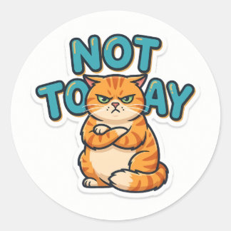 Adesivo Redondo Camiseta Engraçada do Gato Mal-Humorado Não Hoje