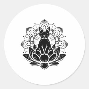 Adesivo Redondo Camiseta Espiritualidade Yoga Flor de Lótus Gato M