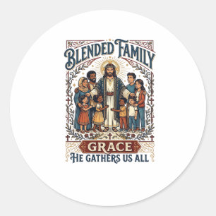 Adesivo Redondo Camiseta Família Mista Jesus Família Reconstituída