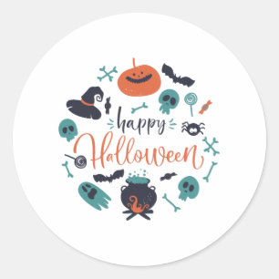 Adesivo Redondo Camiseta Feliz de Halloween significa mulheres