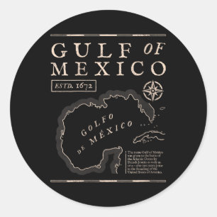 Adesivo Redondo Camiseta feminina Golfo do México 1672 Mapa Histór