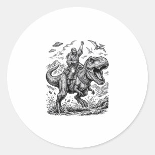 Adesivo Redondo Camiseta Gráfica com Cavaleiro de Dinossauro em Xi